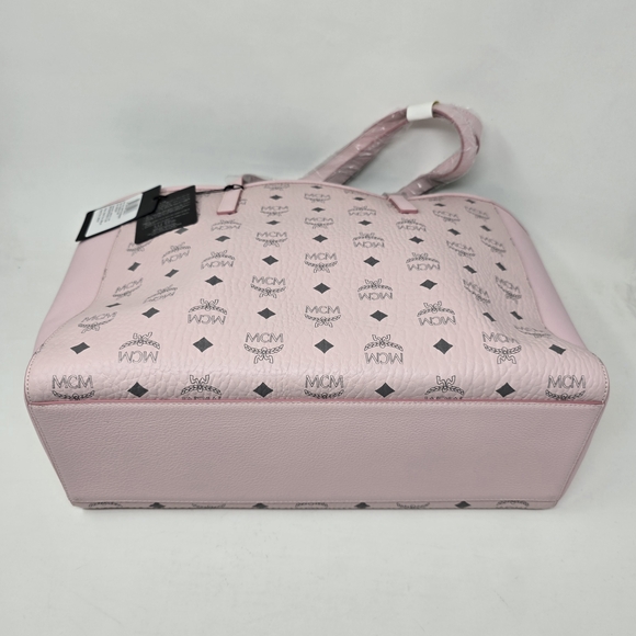 MCM Powder Pink Canvas Leather Visetos PORTUNA Shopper Purse Tote - Picture 5 of 8